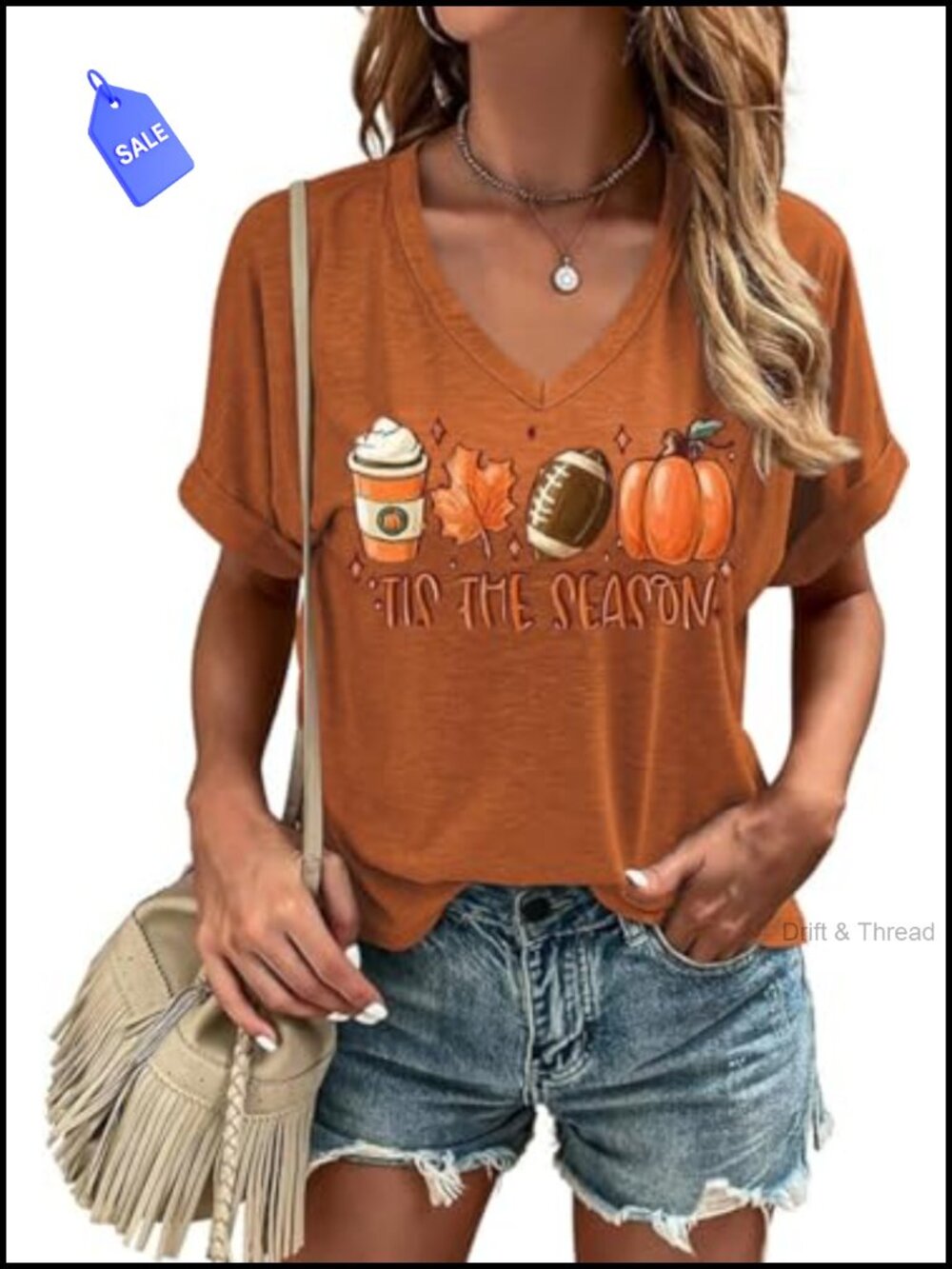 Womens Fall Halloween Graphic V Neck Shirt Thanksgiving Casual Tee